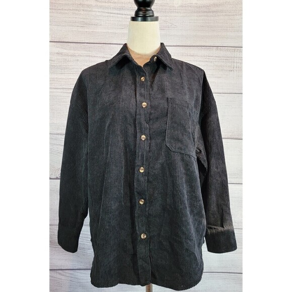 CORDUROY Button Up Oversized Long Sleeve Top Black Size Small - Picture 1 of 6